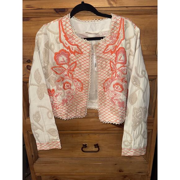 Soft Surroundings Twin Garlands BOLERO JACKET Tangerine Beading Large - Picture 1 of 12
